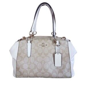 COACH Signature Logo Christie Carryall Leather Satchel Handbag F58290 Tan /Cream